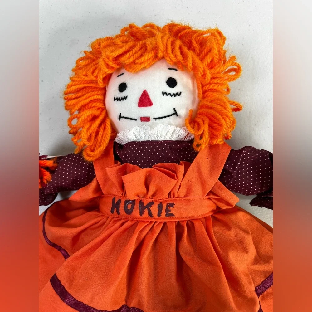 Hokie Rag Doll in Orange Dress - Handmade, 15”